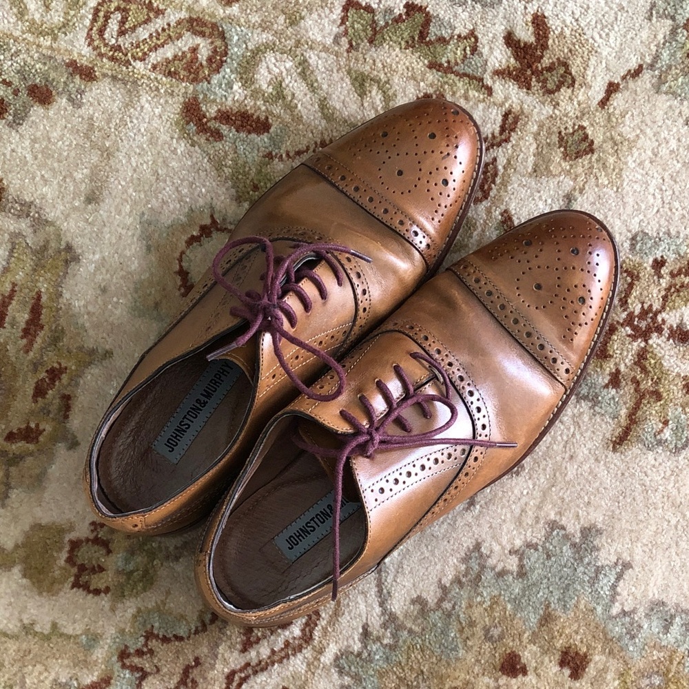 Johnston & Murphy Tan Balmoral Brogue Cap Toe Oxfords Men’s 8.5W L15